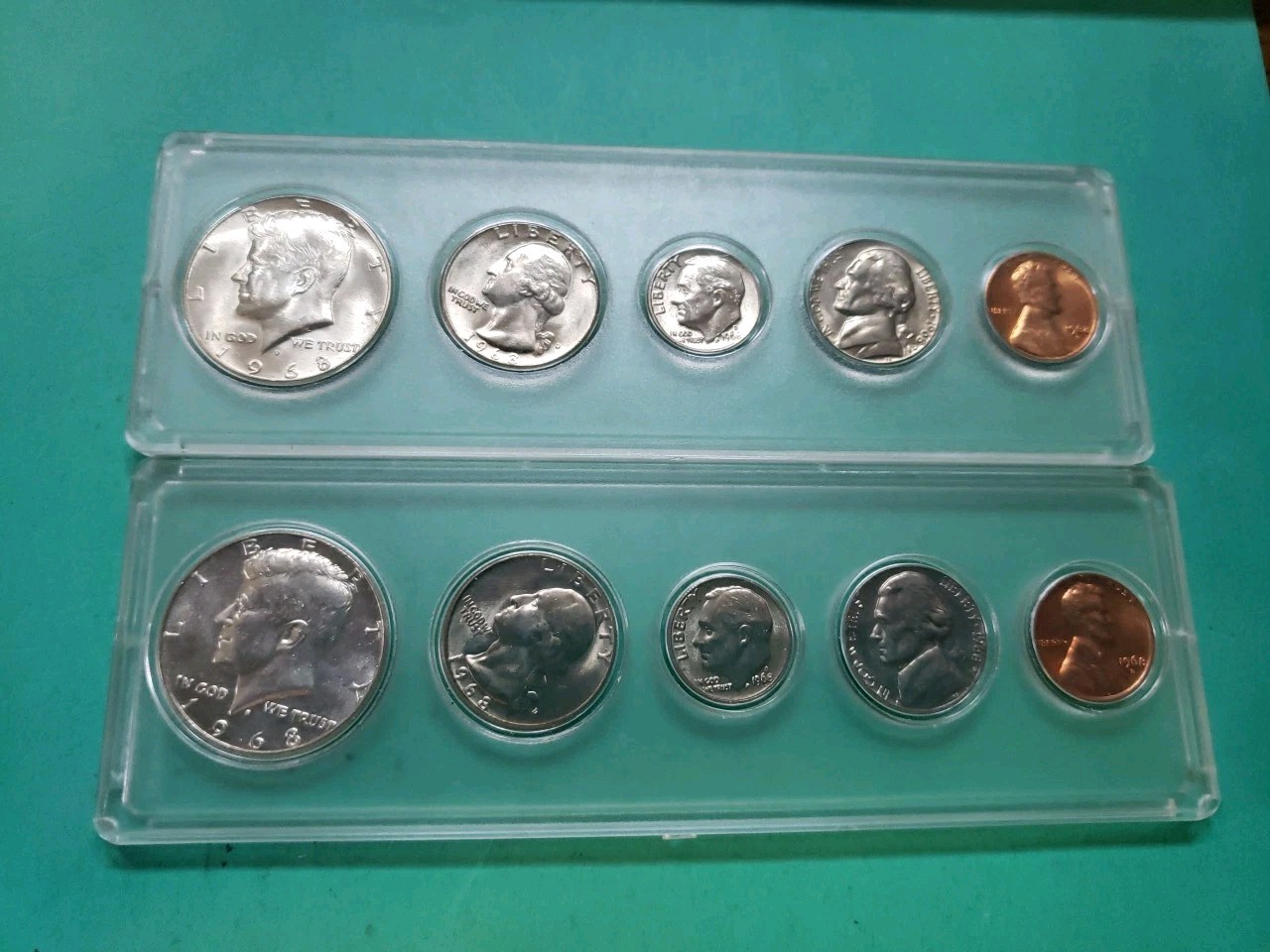2 Very Nice 1968-D Mint Sets In Holders Kennedy 40%Silver