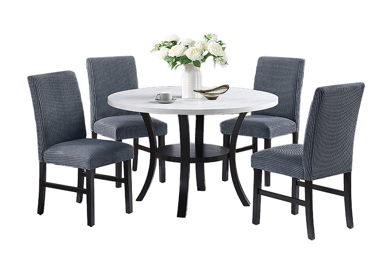 Modern Elegant 1pc Round Dining Table w Open Bottom Shelve White Top Black Cur