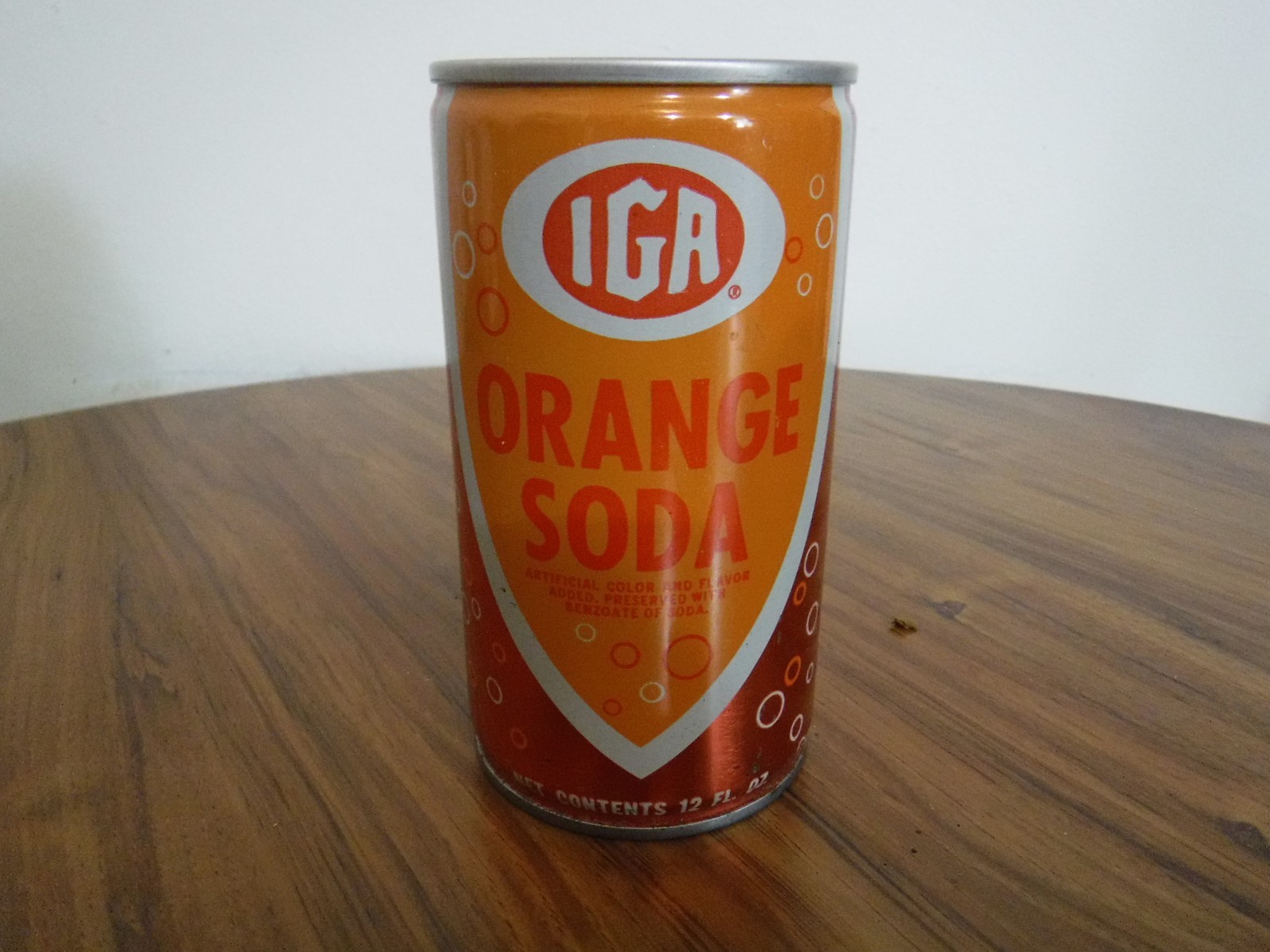 vintage steel IGA Orange Soda can pop/cola can NICE!