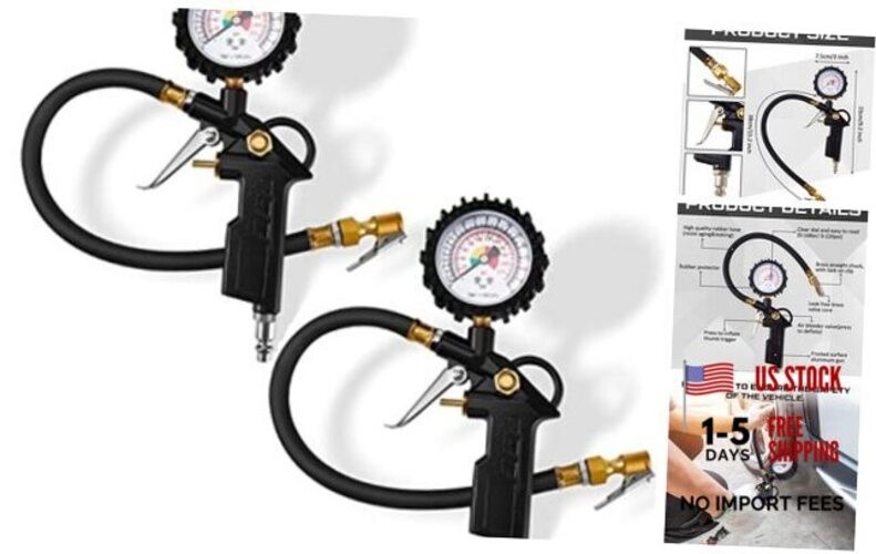 2 Pieces Tire Inflator Deflator Air Pressure Gauge with Rubber Hose 220 PSI