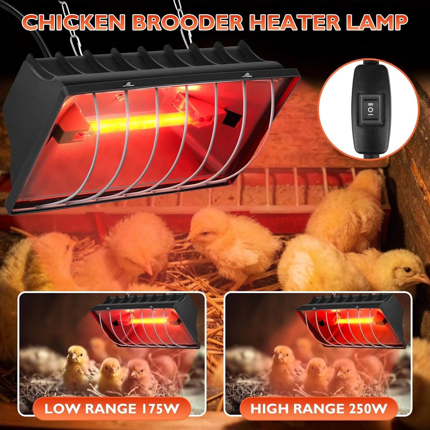 Chicken Coop Heater Heating Plate Adjustable Temp Hanging Light with Lamp Shade