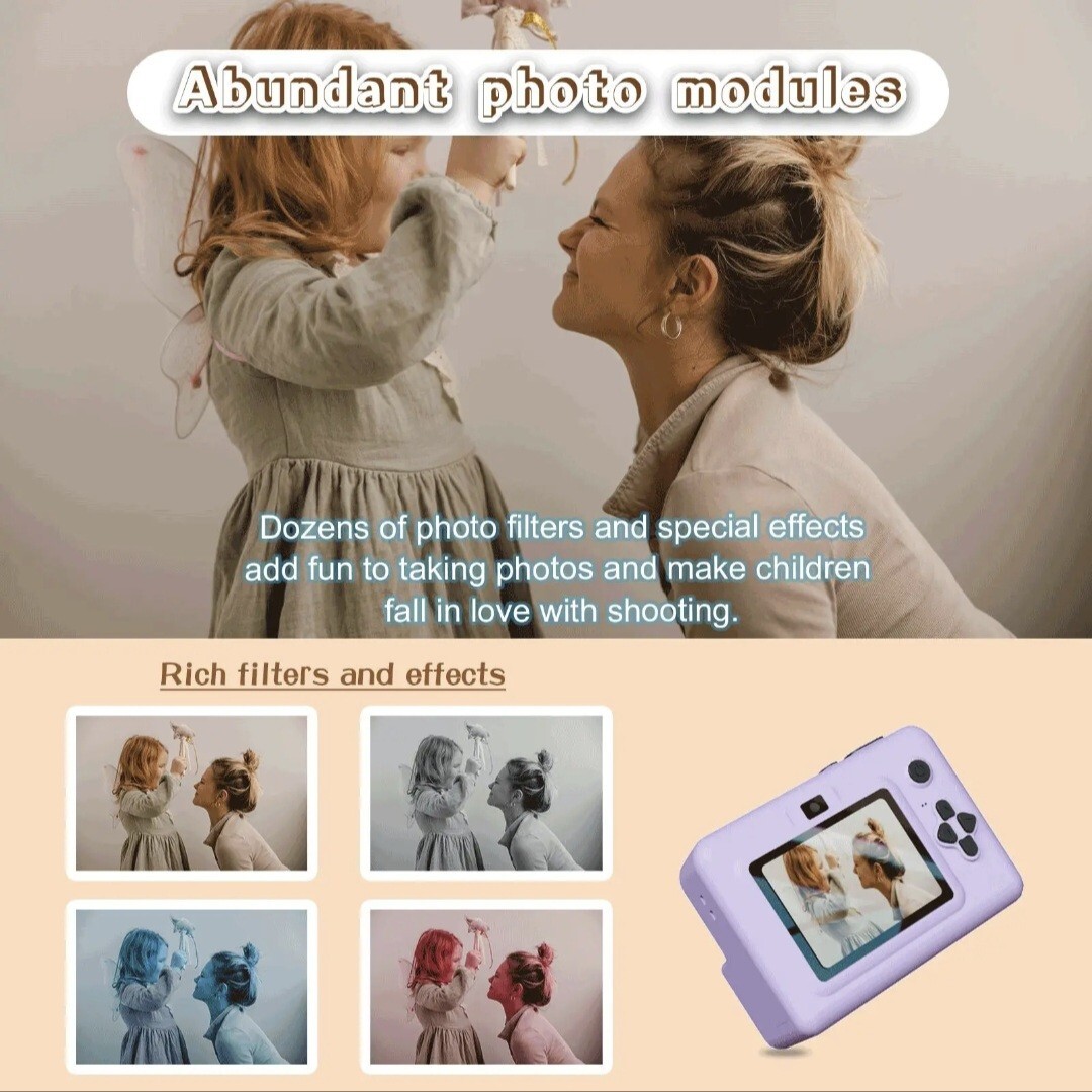 Instant Camera with 3 PrintPaper,2.8Inch LCD Screen DigitalCamera,Rechargeable