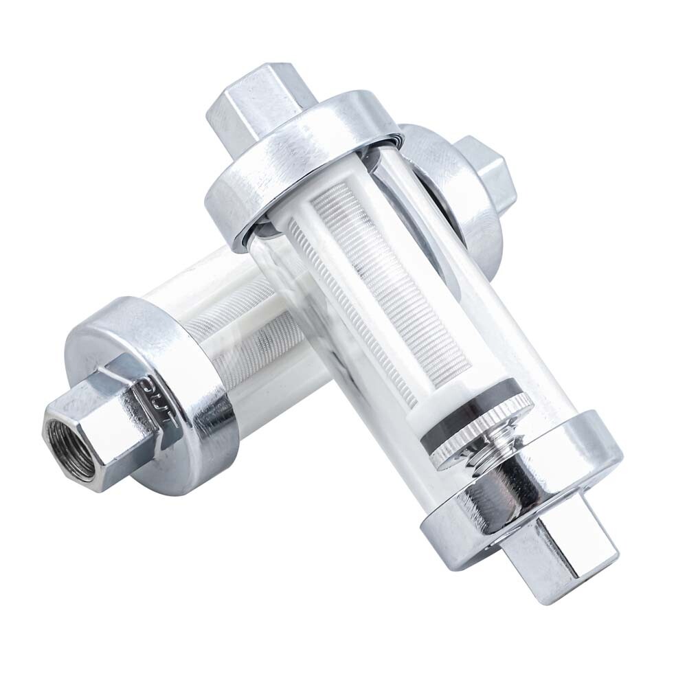 2PCS Universal 1/4" 5/16" 3/8" Chrome Glass Reusable Washable Inline Fuel Filter