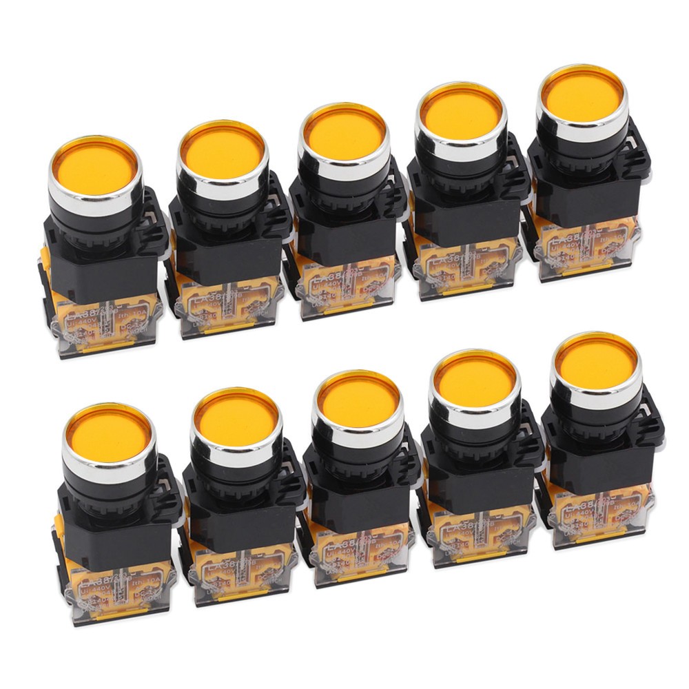 10 x Yellow Push Button Switch Pushbutton Latching 22mm NO + NC 10A Wholesale