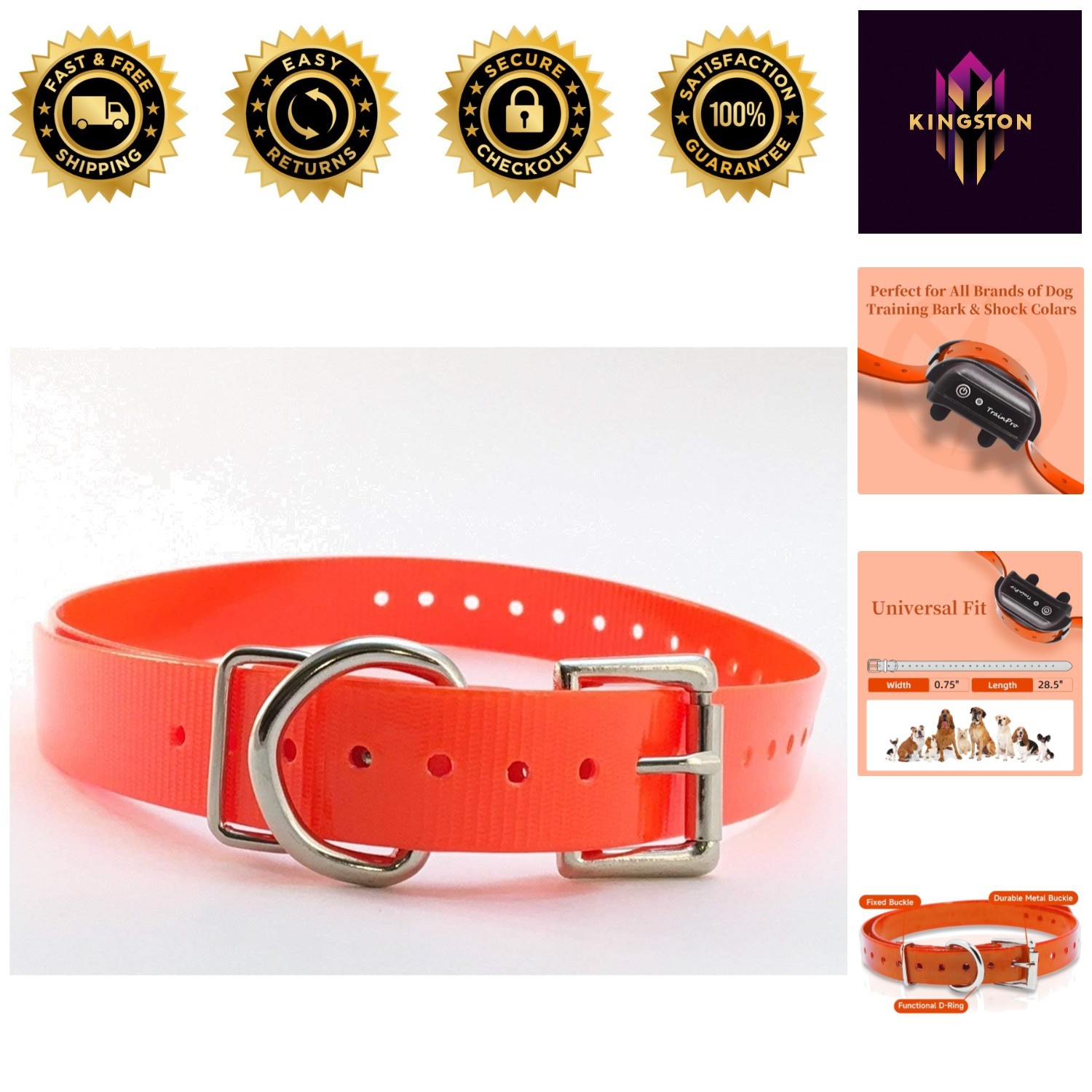 Durable & Waterproof Adjustable Dog Collar Strap - Fits All Breeds 27.5” X 0.75”