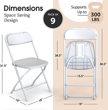 9 Pcs Plastic Folding Chairs Stackable Wedding Party Camping Dining Seats Home