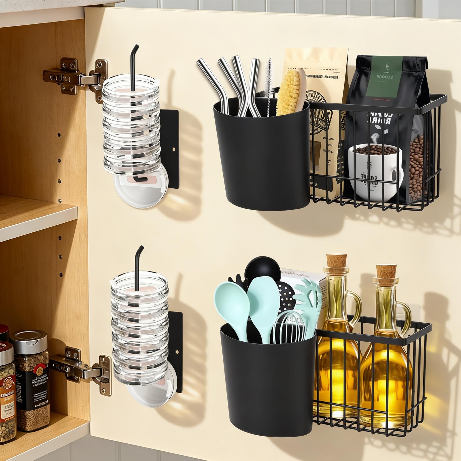 6 Pack Adhesive Cabinet Door Organizers,Hanging Storage Basket Organizer,Tumb...