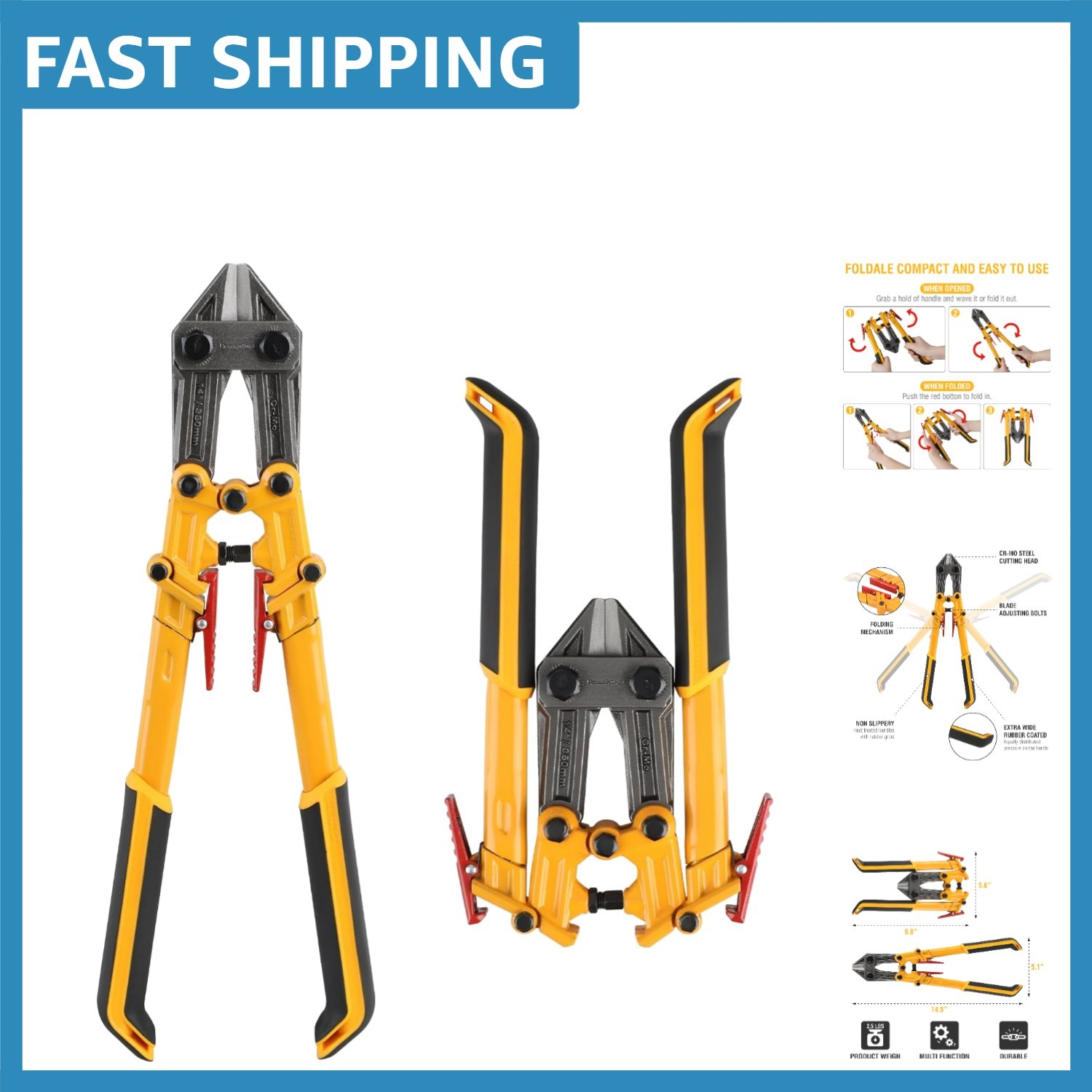 14-Inch Power Grip Bolt Cutter - Portable, Durable & Comfortable for Any Task