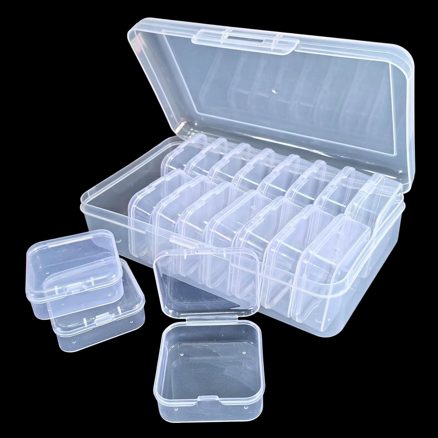 Small Bead Organizers, 19 Pieces Plastic Storage Cases Mini Clear Bead Storage C