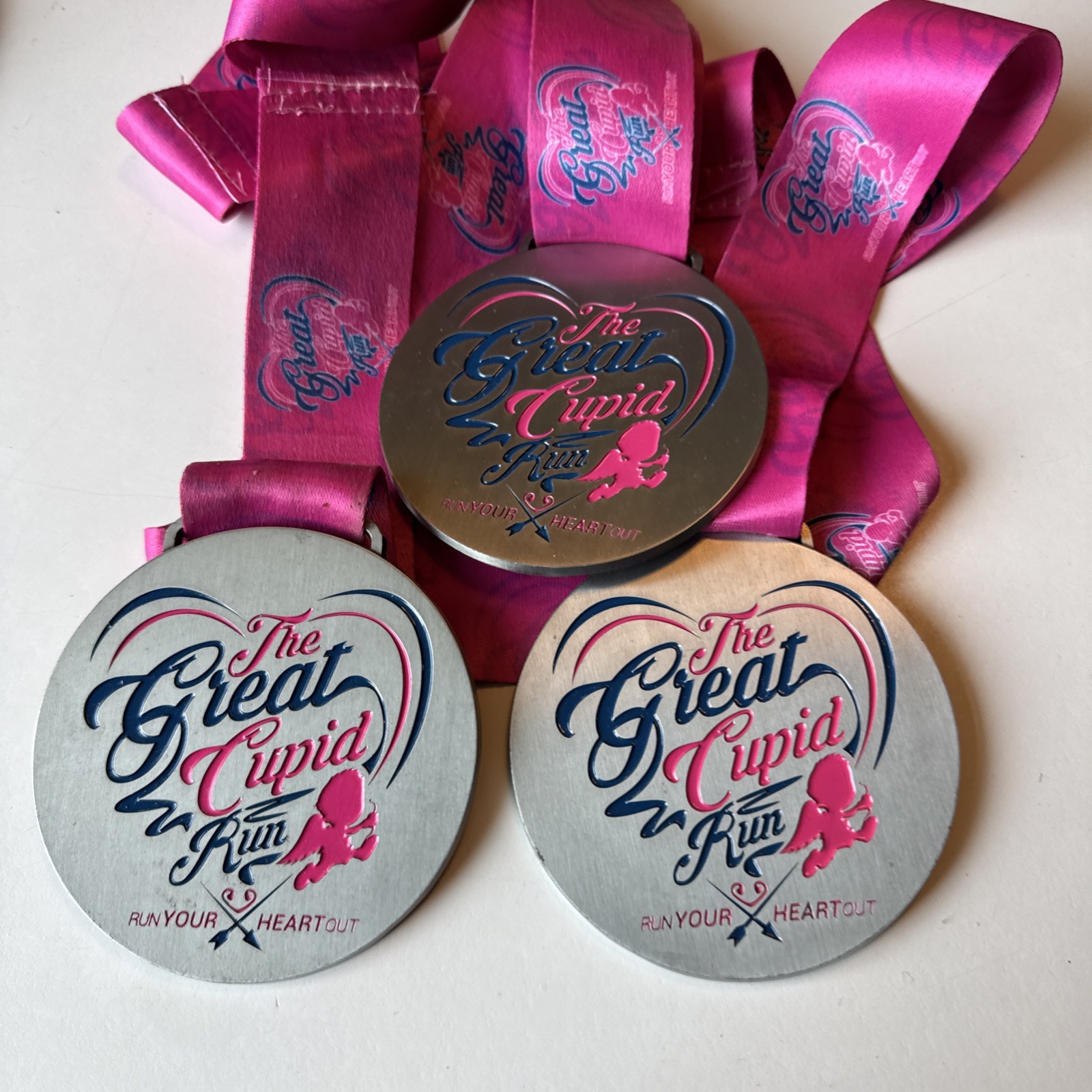 The Great Cupid Run Heavy Pink Running Medal Souvenir MINTY Lot Of 3