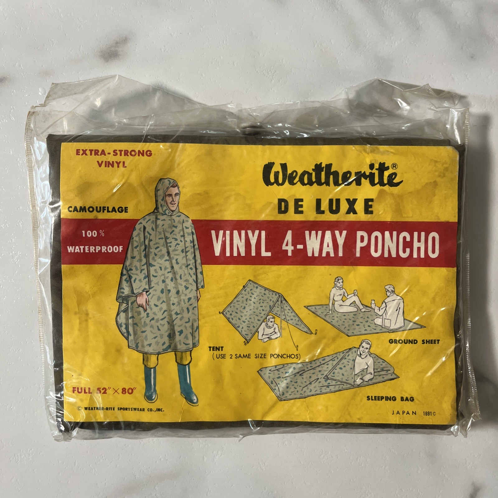 Weatherite Deluxe Vinyl 4 Way Poncho Camouflage 52x80 Tent Sleeping Bag Vintage