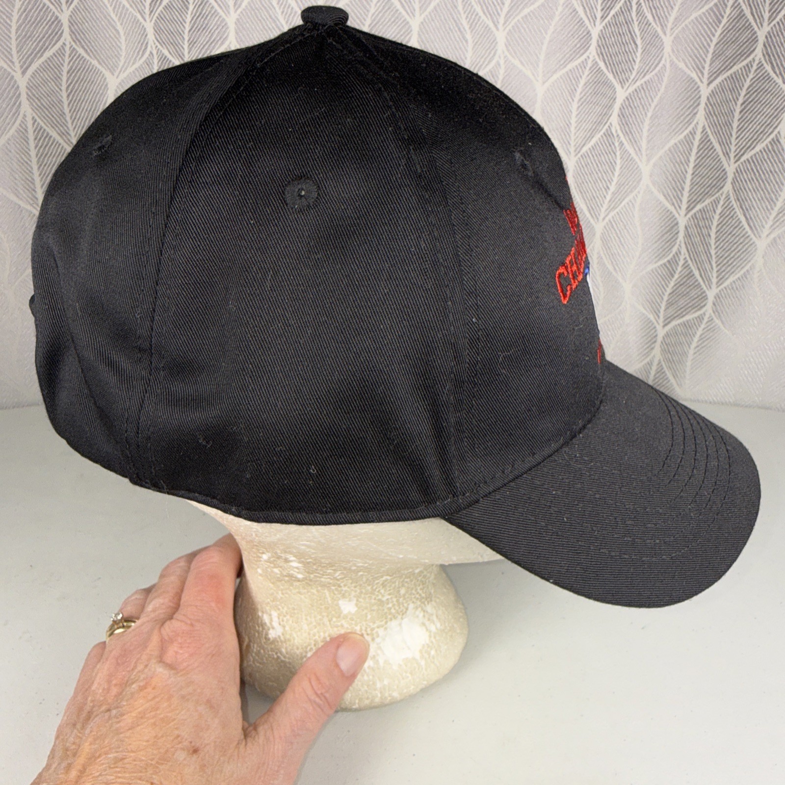 2016 World Champions W Northside Hat Cap Red and White on Black Hook Loop HTT