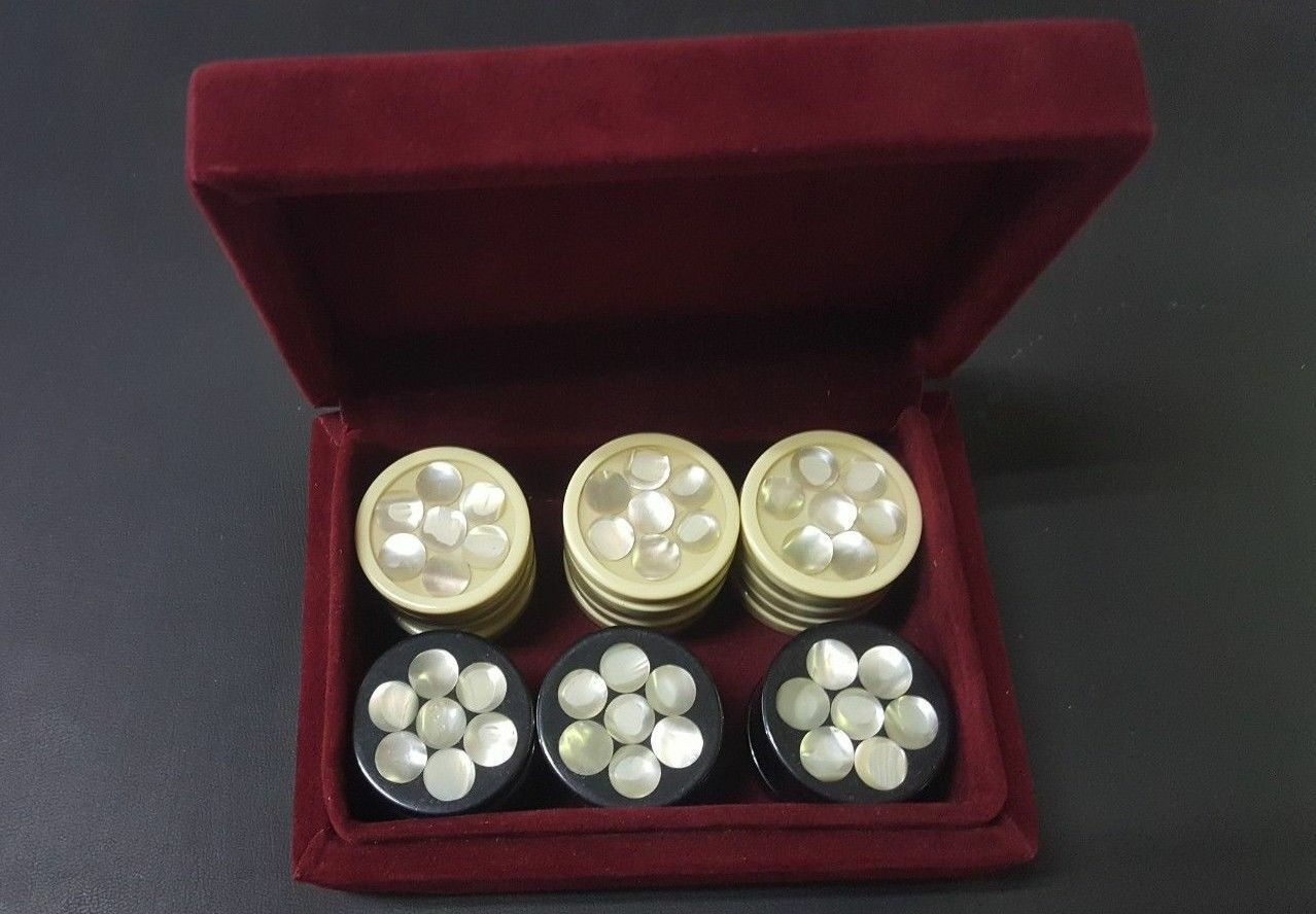30 Backgammon Pieces Checkers Inlaid Mother of Pearl 1.4" + Dices Handmade #1