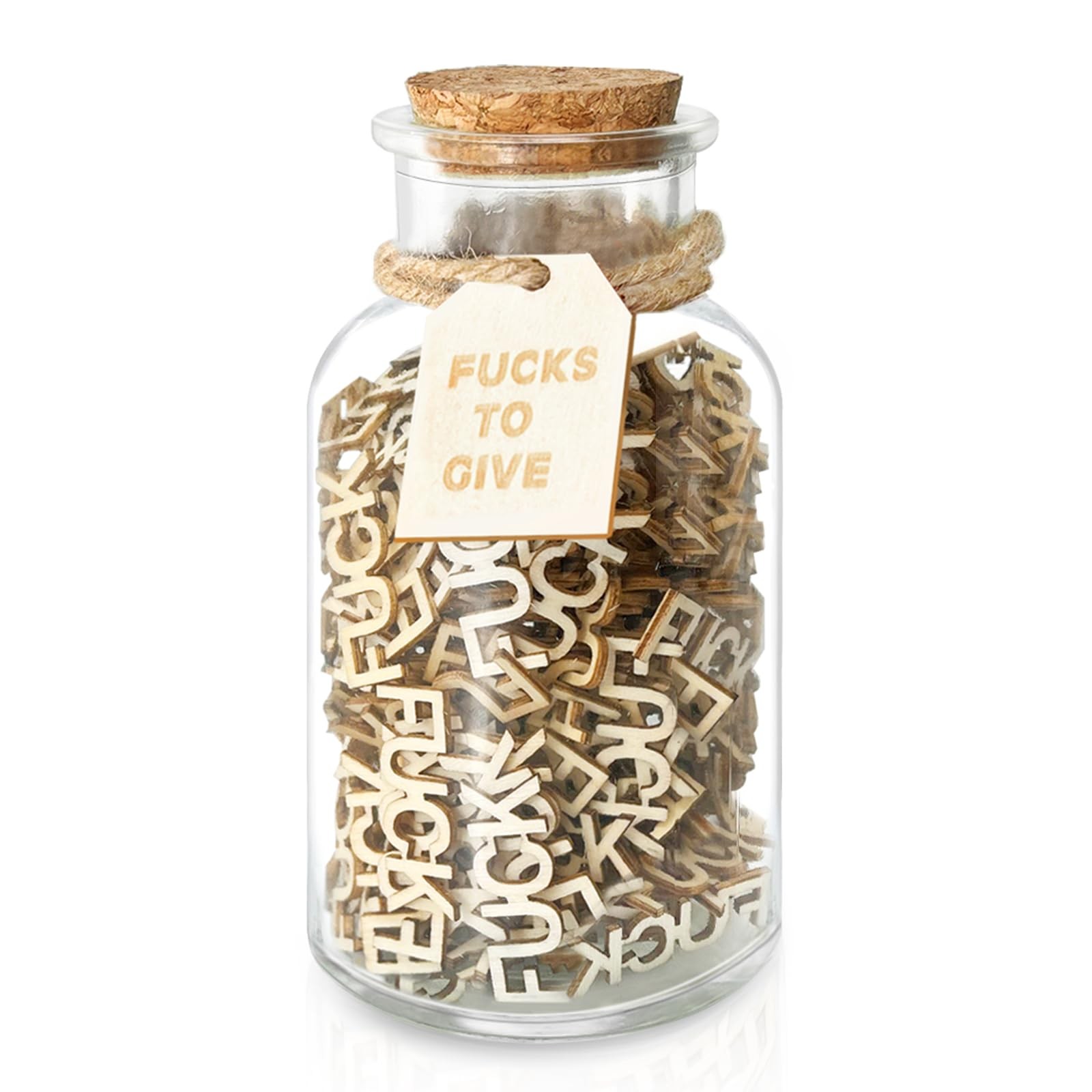 F u cks to Gift Jar 9 OZ,200PCS Wooden Cutout Letter Fu c k 9 Ounces, Beige
