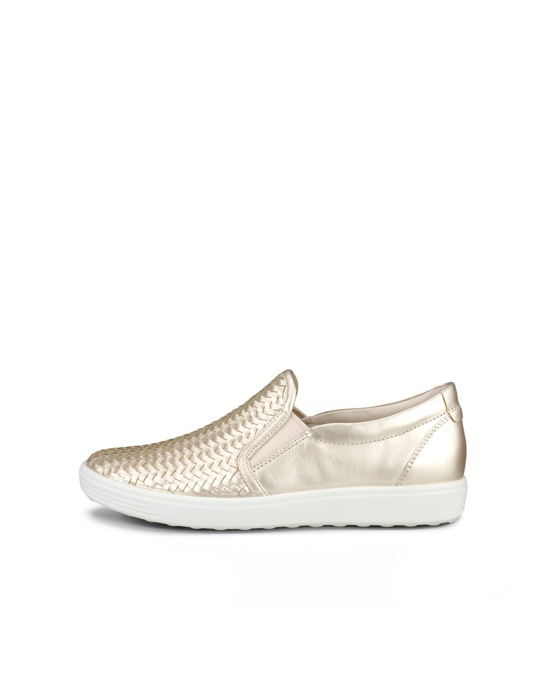 ECCO Soft 7 Shoes Pure White Gold Woven Slip On Loafers EU 40 Women's 9 - 9.5 US