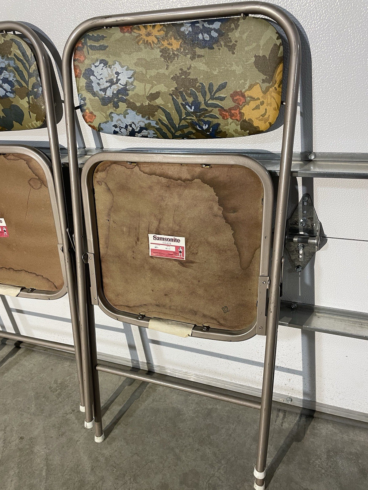 Samsonite 4 Folding Chair Set Padded Green Floral 1960s MCM Flower Power 1674
