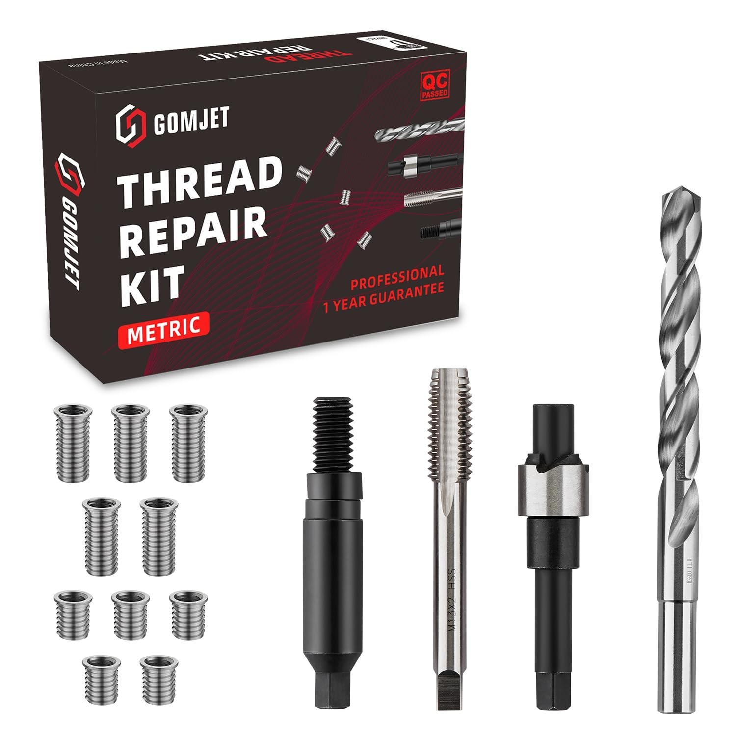 Metric Thread Repair Kit M11X2.0 - 10 Stainless Steel Inserts, M11X2.0X16.2MM &