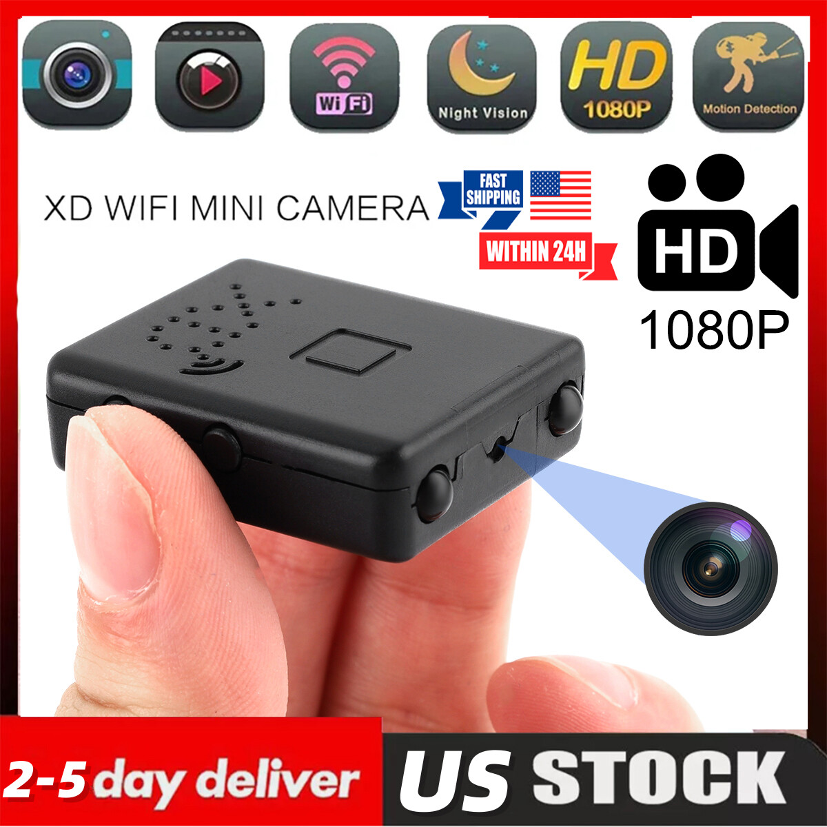 Home Security Smart Mini WiFi Camera Wireless HD 1080P 128G Night Cam USB Charge