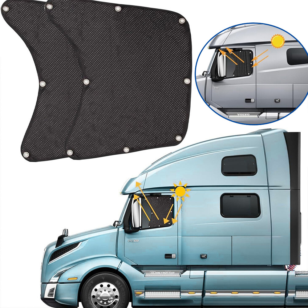 2X Side Window Sun Shade Mesh Screen Shield For Freightliner Cascadia Semi-Truck