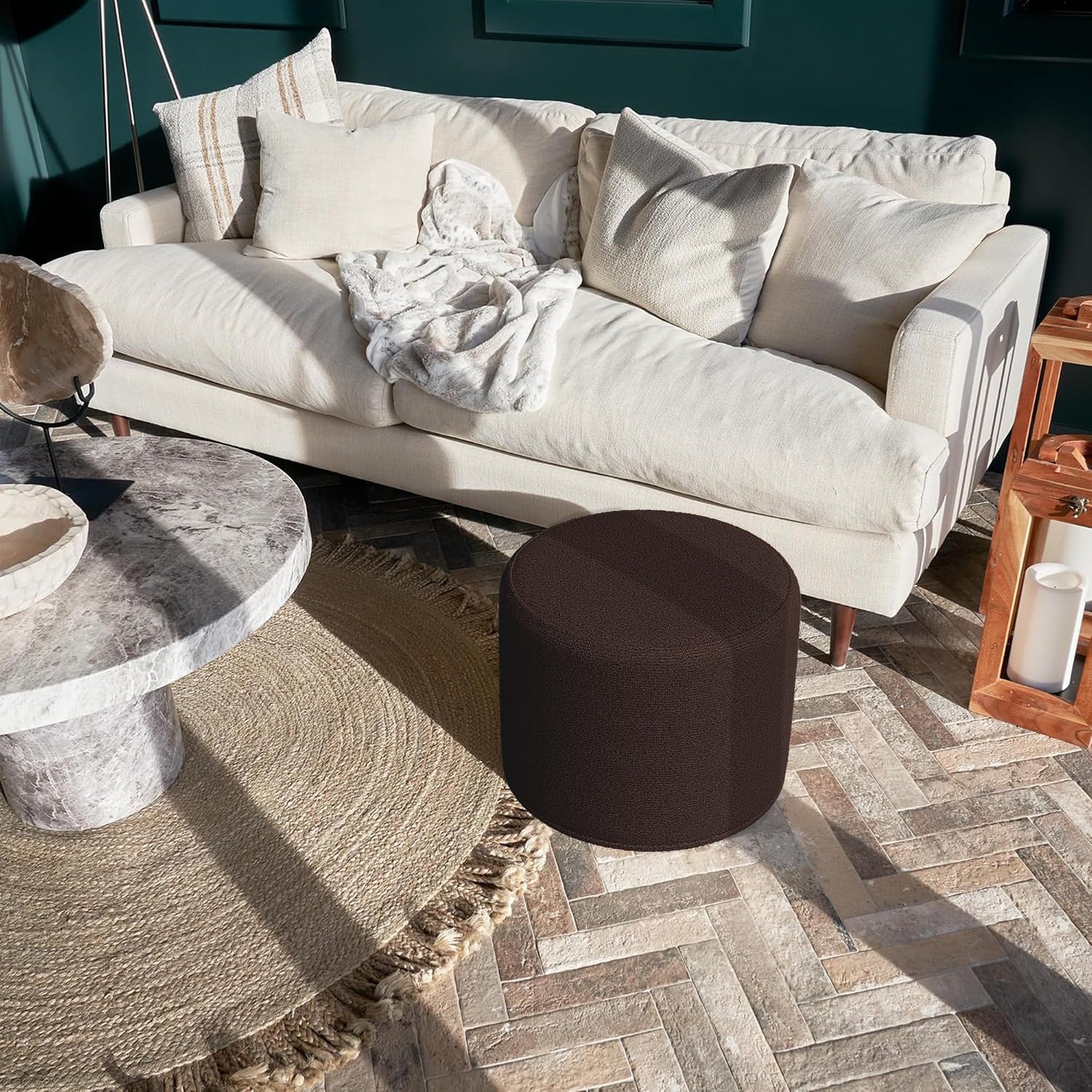 ZICOTO Beautiful Boucle Pouf Ottoman and 17.1"D x 17.1"W x 14"H, Chocolate