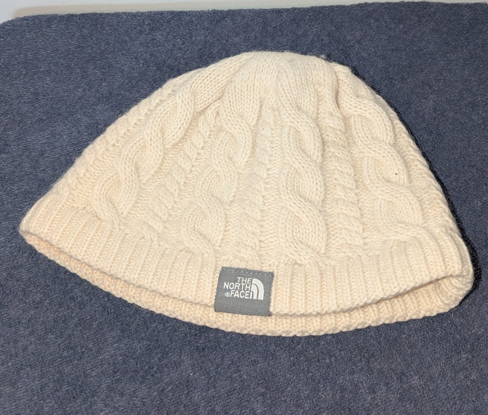 The North Face Cable Knit Beanie Hat Womens One Size Ivory Wool Blend