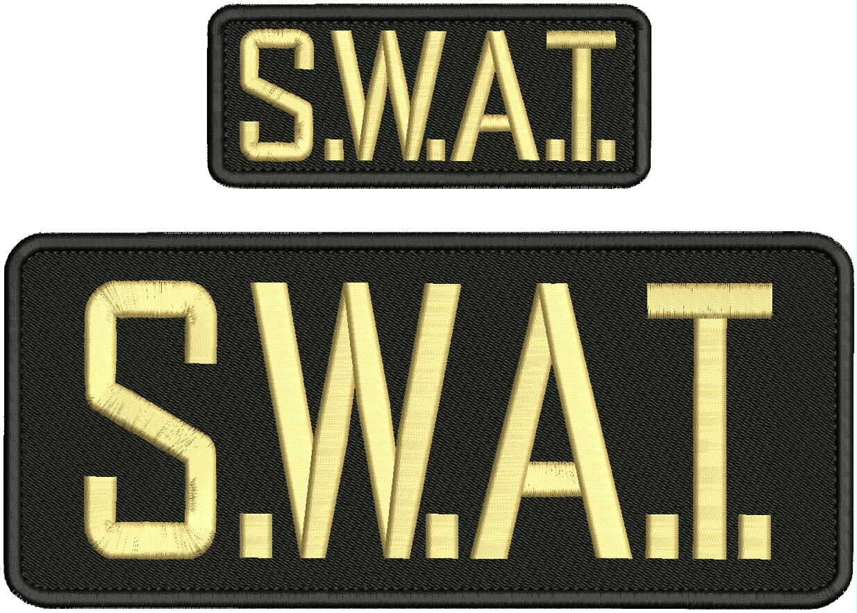S.W.A.T. 2 Embroidery Patchesx 4x10  And 2x5 Hook On Back Tan On Black