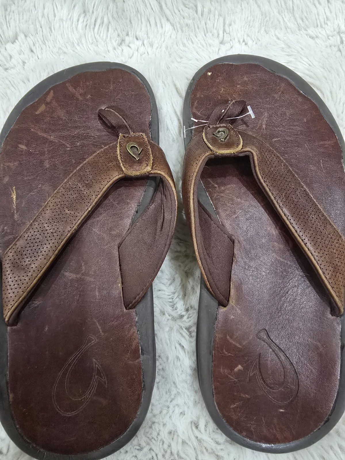 Olukai Men's Kupuna Flip Flops Thong Brown Leather Sandals Size 8 European 41