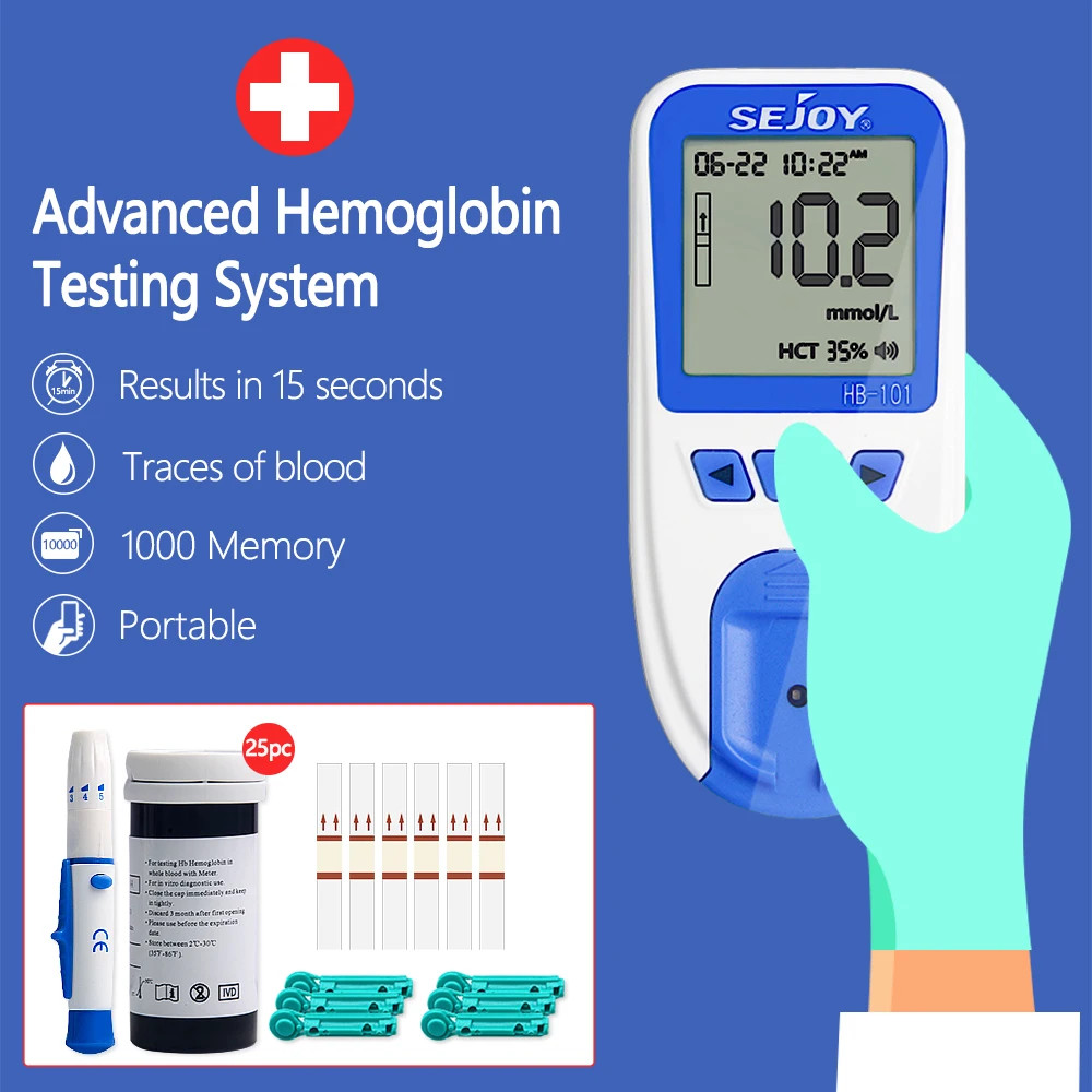 Sejoy Home Hemoglobin Tester Kit - Blood Test for Iron Deficiency Anemia HB HCT