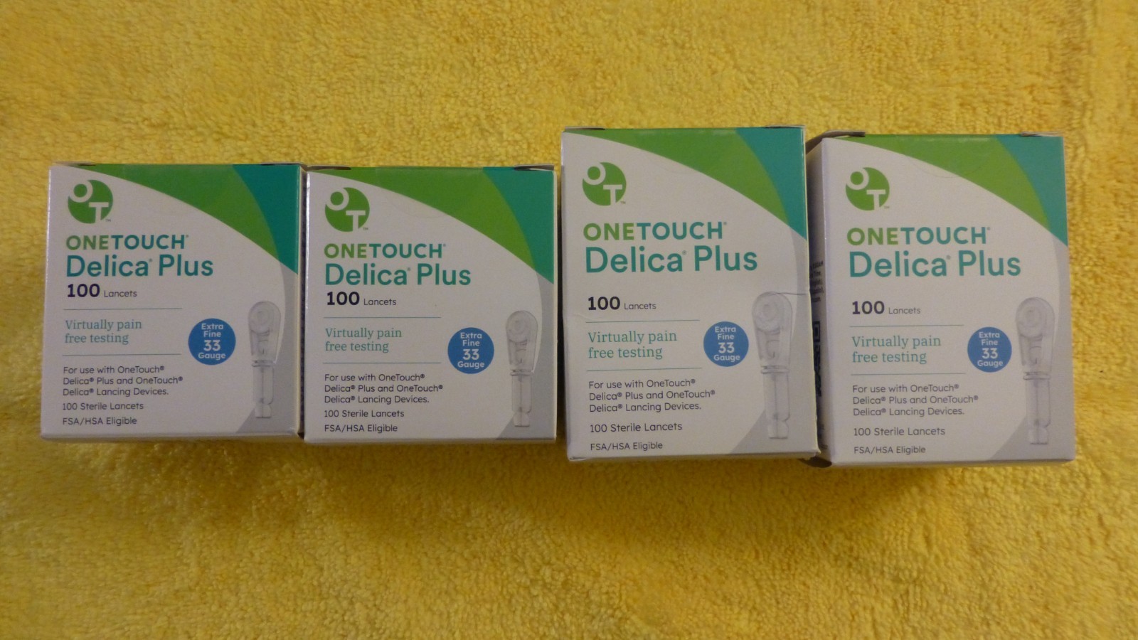 (4) One Touch Delica Plus 33G 100 Lancets Extra Fine,  Sealed