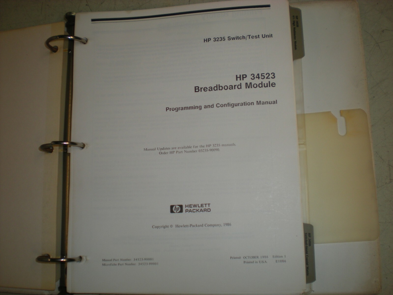 Hewlett Packard Programming & Configuration Manual for HP 3235 Switch/Test - #1