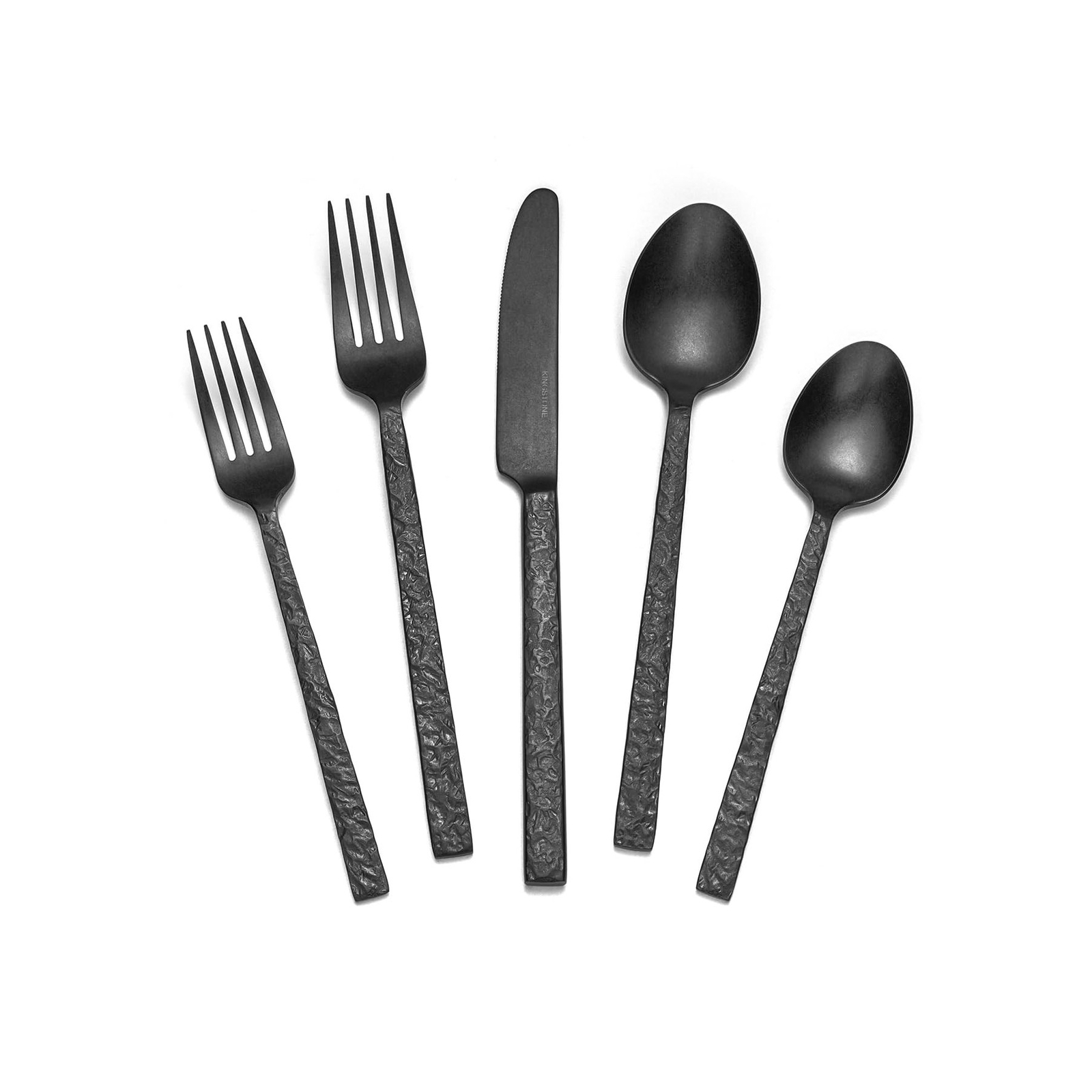 KINGSTONE 40 Pcs Black Hammered Silverware Set for 8, 18/10 Stainless Steel H...