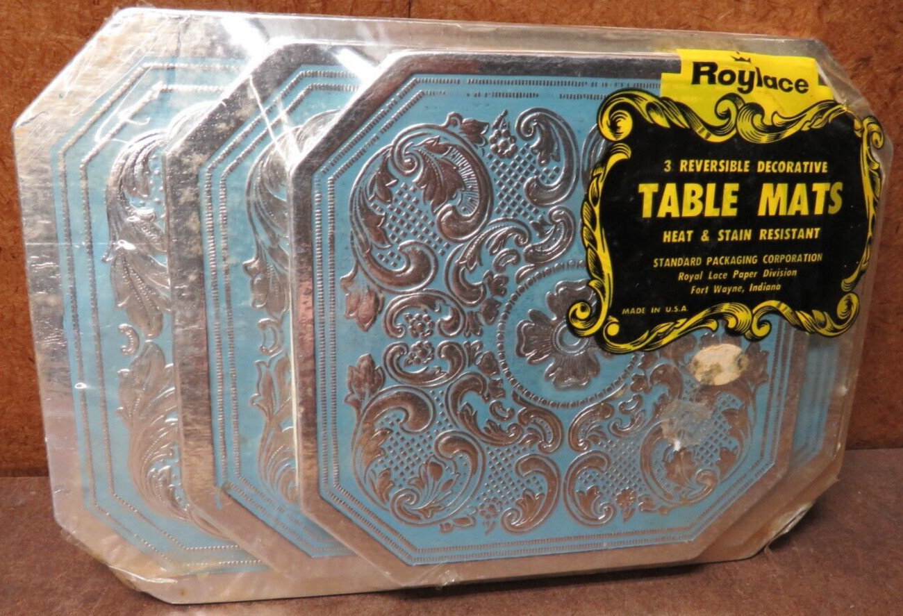 USA VTG Antique Roylace Reversible Table Mats New Sealed Original Packaging Blue