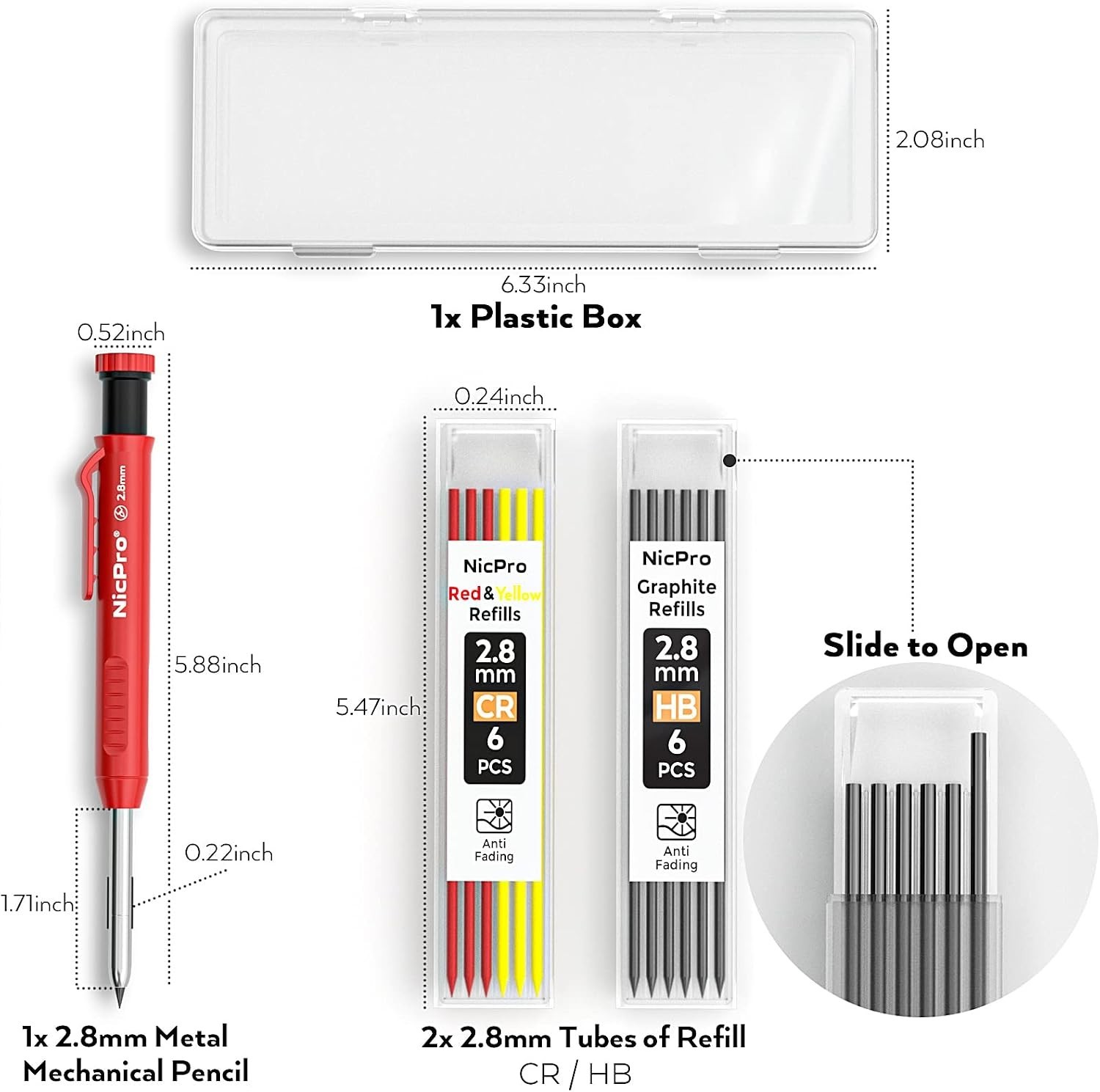 Ergonomic Construction Pencil with Built-in Sharpener & 13 Refills for Craftsmen