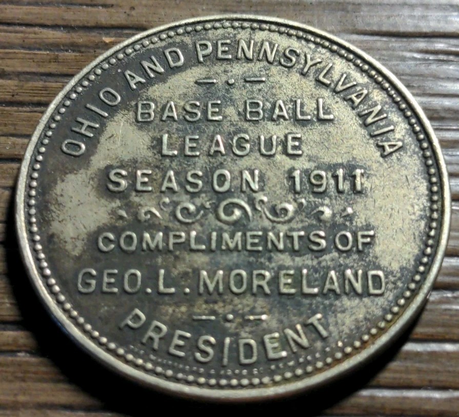 Rare!  Ohio Pennsylvania Baseball League 1911 Season Token Pass George  Moreland