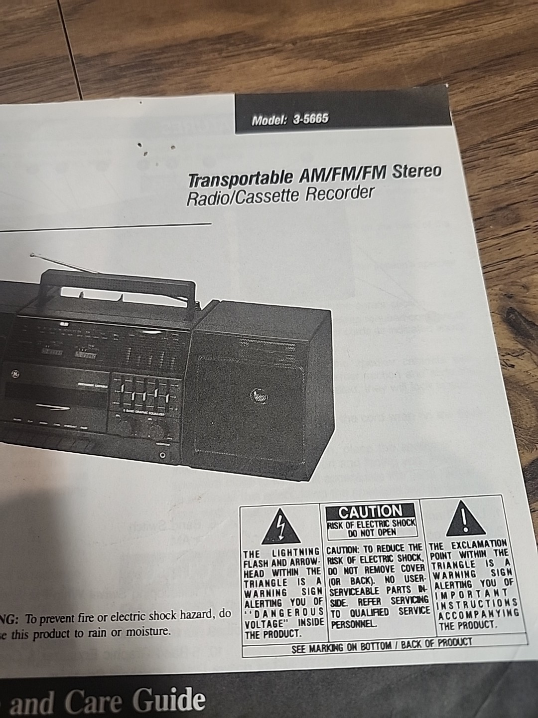 GE 3-5665 Transportable Stereo Manual