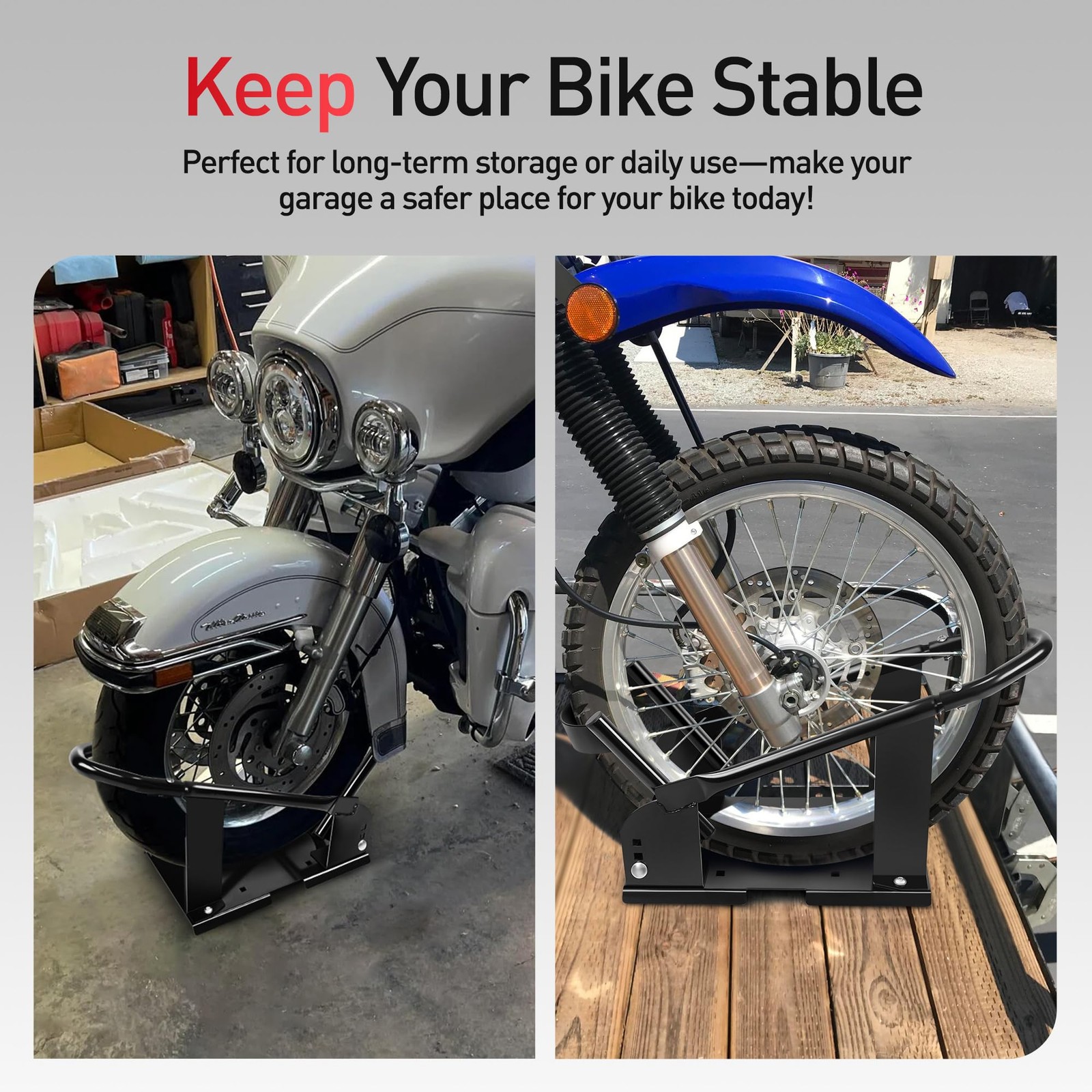 Motorcycle Tire Wheel Chock Adjustable Removable Cradle Heavy Duty Stand
