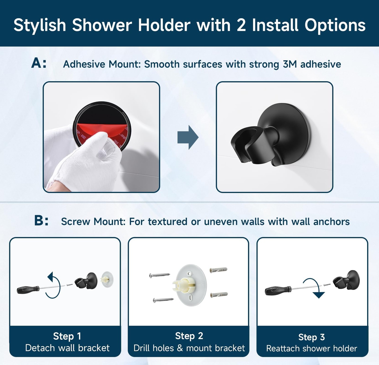 Strong Adhesive Shower Head Holder with Dual Angle Adjustable, Wall Mounted H...