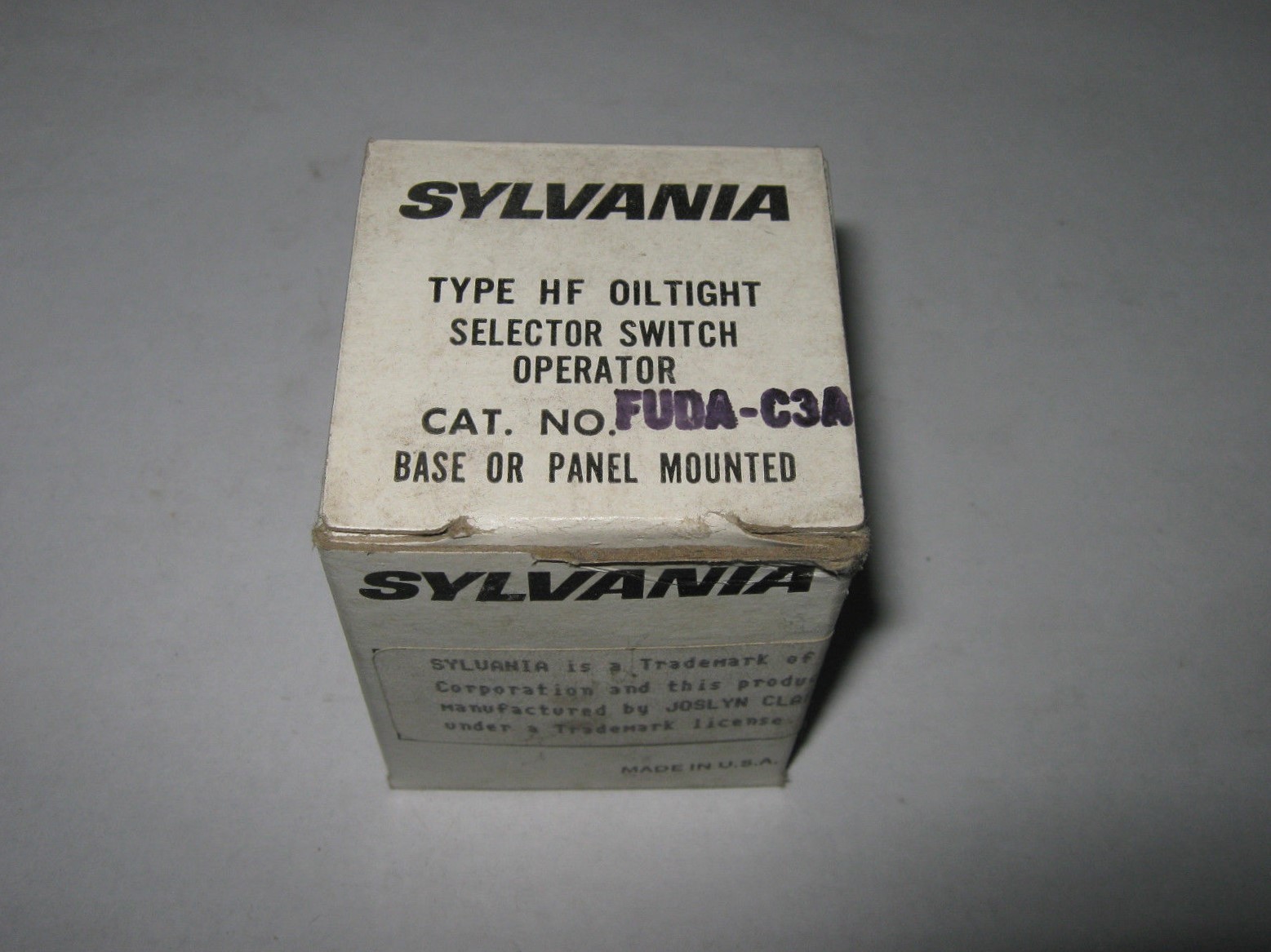 Sylvania/Clark FUDA-C3A Type HF Oiltight Selector Switch, New