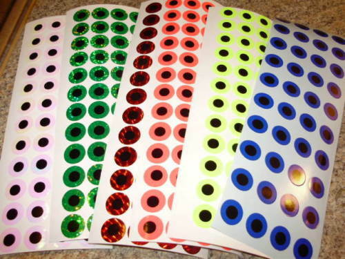 3/8" Diameter 50 Pack Flasher Eyes Fishing Lure Tape in 14 Design/Colors