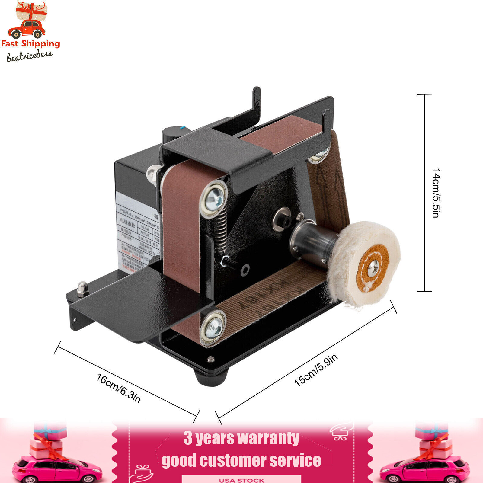 Electric Polishing Grinding Machine with 10PC Abrasive Belt for Wood Metal Knife