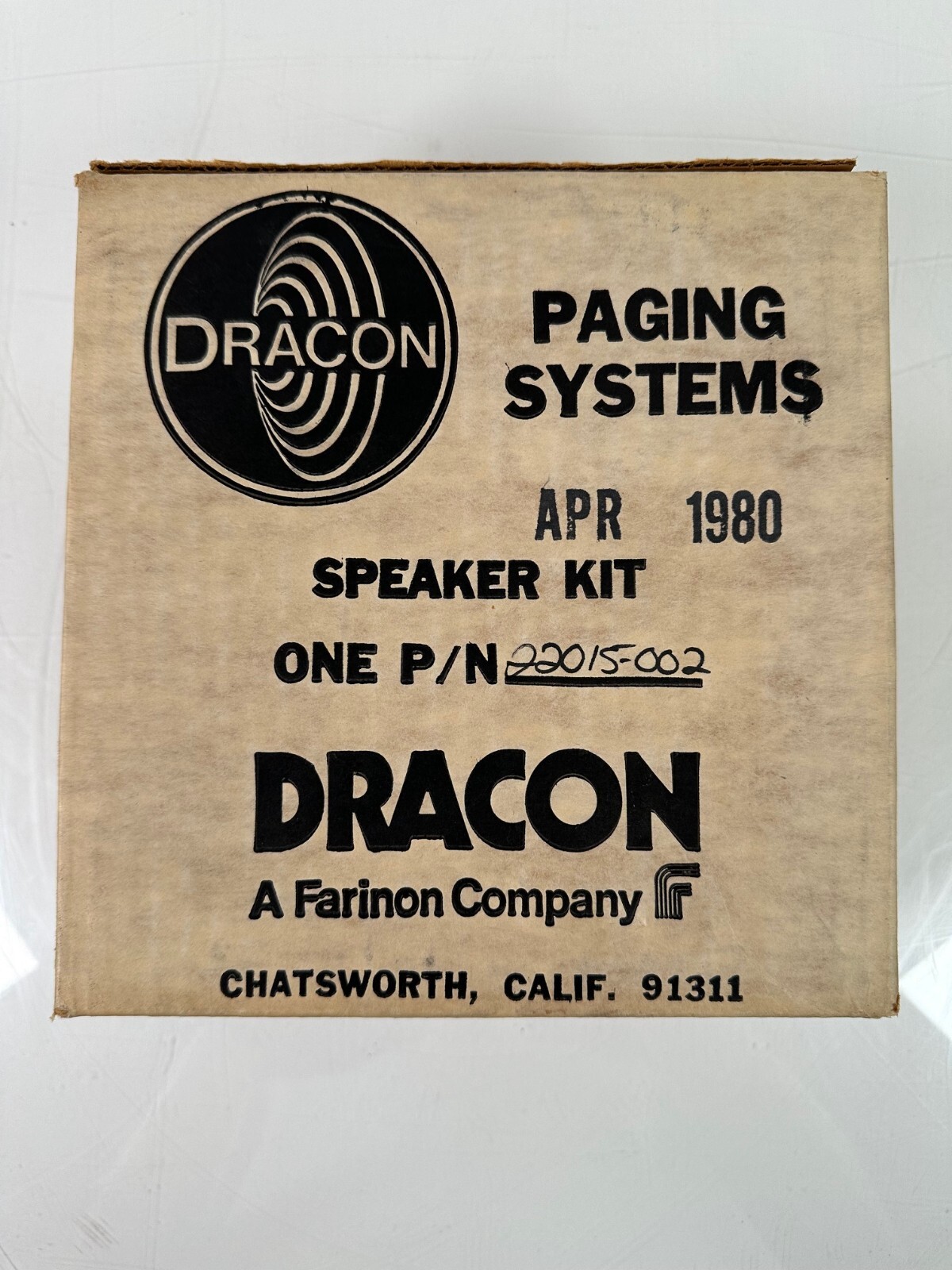 NOS Dracon Paging Systems, April 1980 22015-002 SPEAKER KIT