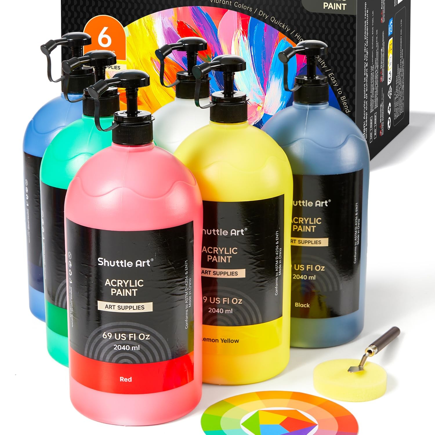 Shuttle Art 6 Colors Acrylic Paint Set, 69 Fl Oz (Pack of 6), Assorted