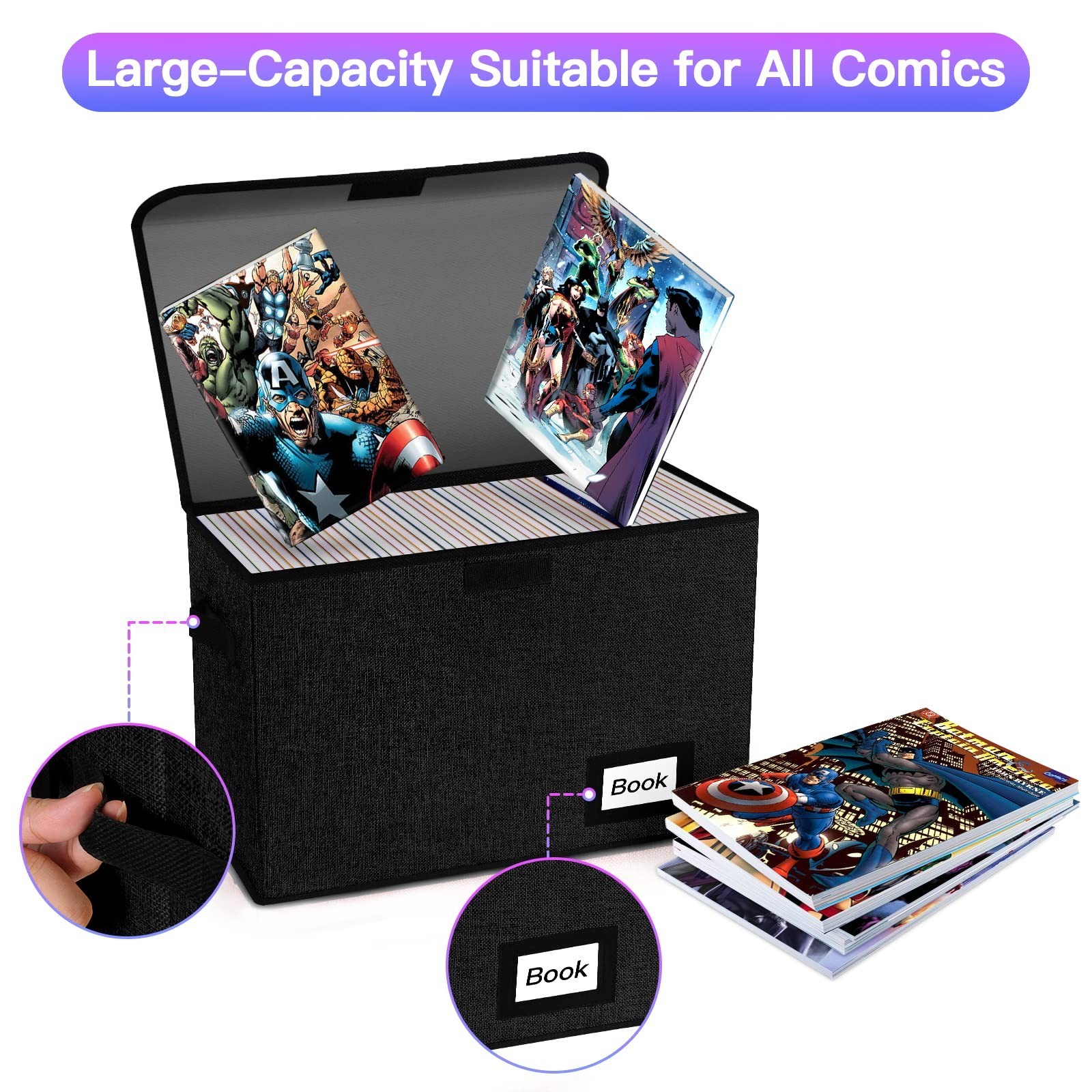 Comic Book Storage Box, Collapsible Organizer for 160-180 Comics, Heavy Duty Bin