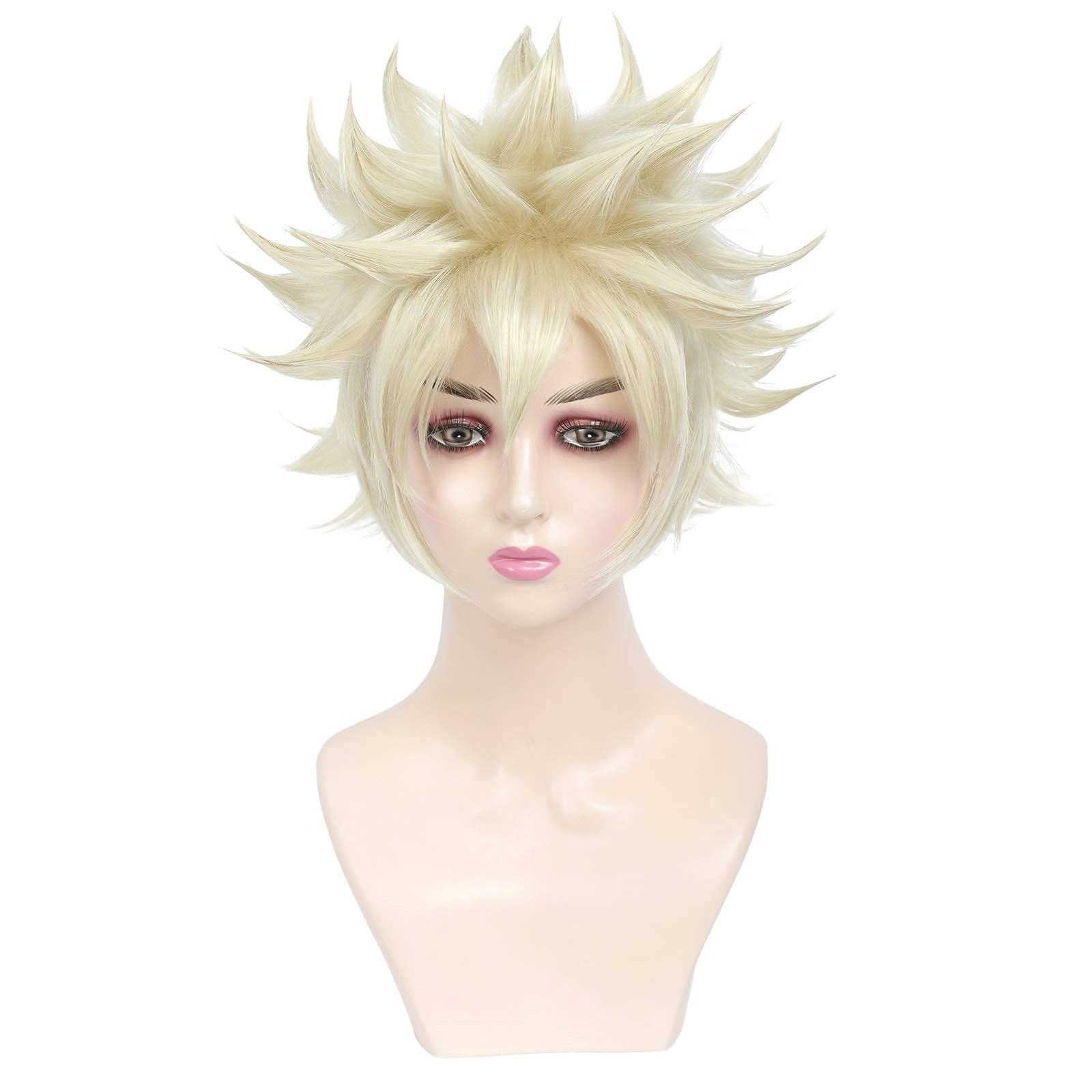 Short Blonde Anime Cosplay Wig, Bakugo Synthetic Fluffy Wigs for Halloween Ad...