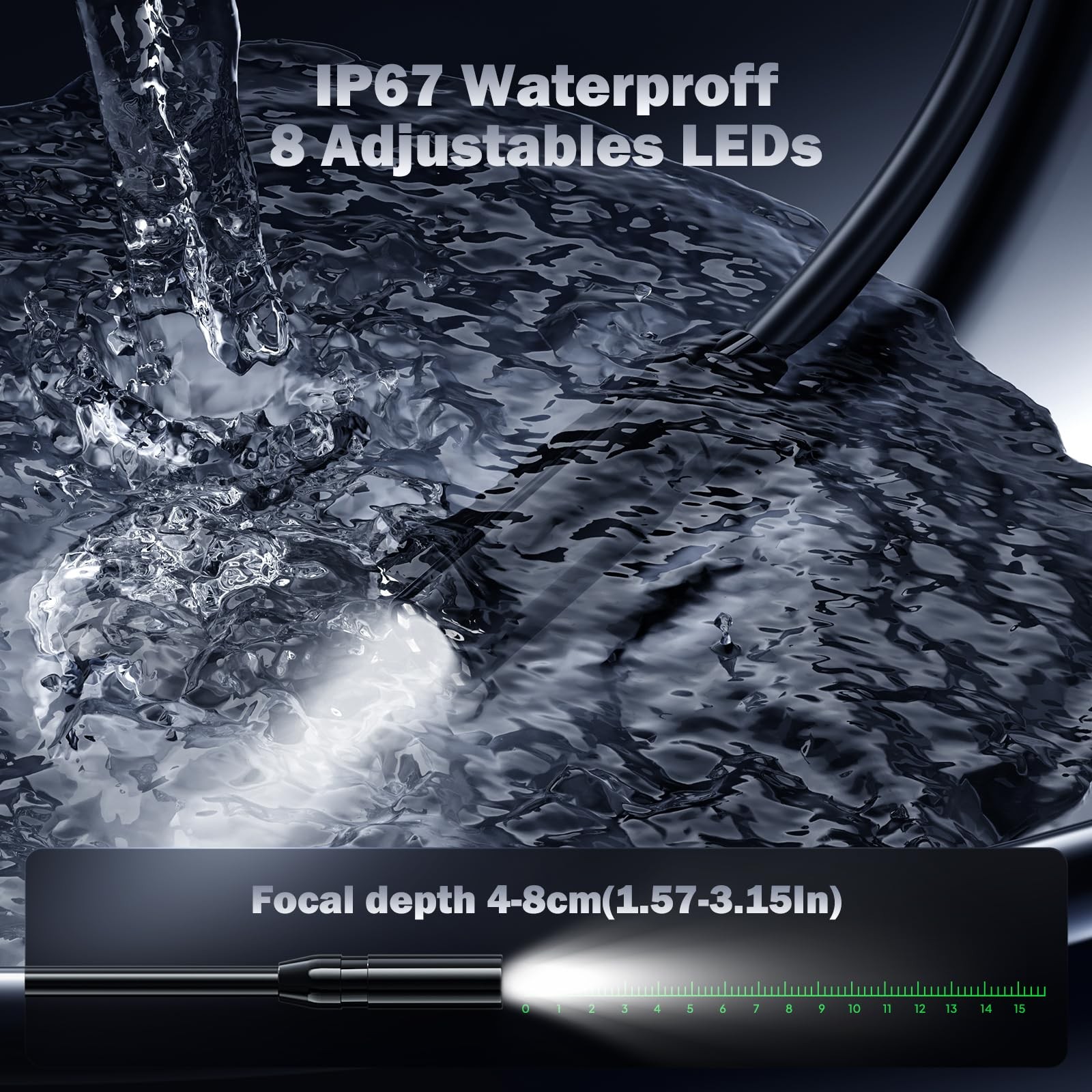 50FT Borescope Camera with Light, 4.3'’ Endoscope with 8 Adjust Lights, 1080P...