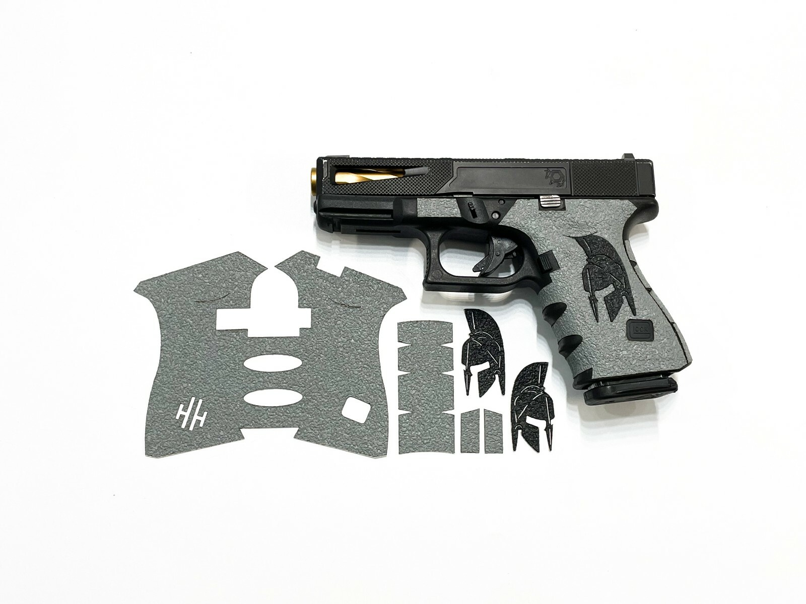 Handleitgrips Gray Textured Rubber Grip Tape with Black Spartan for Glock 19/23