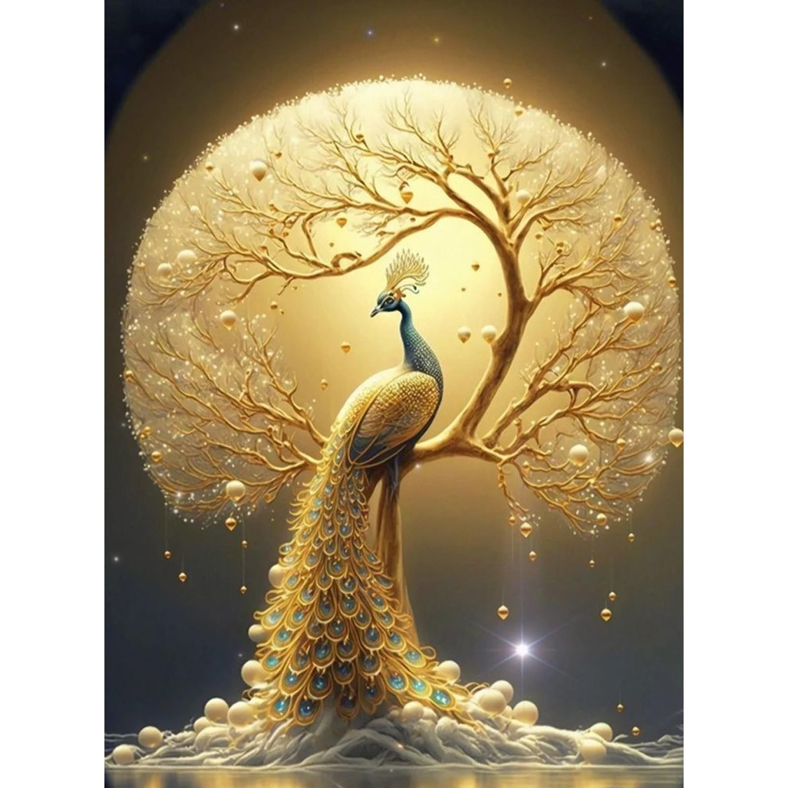 Peacock Diamond Painting Kits for 12 inches by 16 inches, Golden