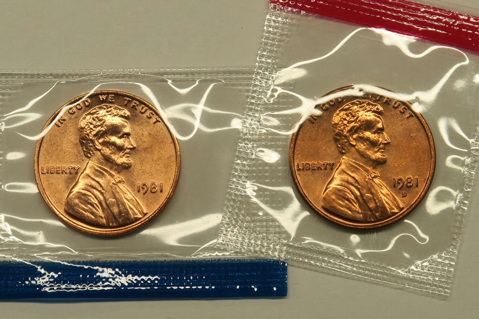 1981 P & D Uncirculated Lincoln Cents in Mint Cello, Free Shipping