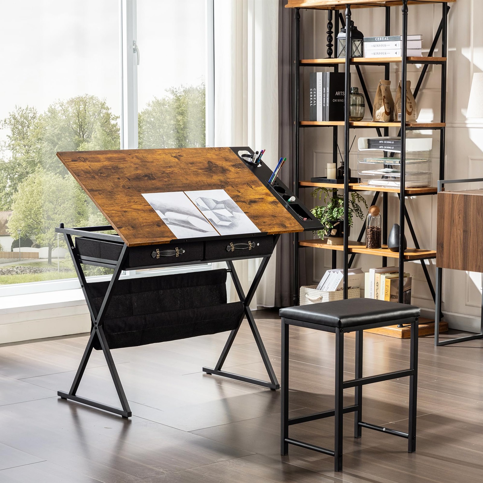 Drafting Table Art Desk Art Table Adjustable Drawing Table Tilted Tabletop wi...