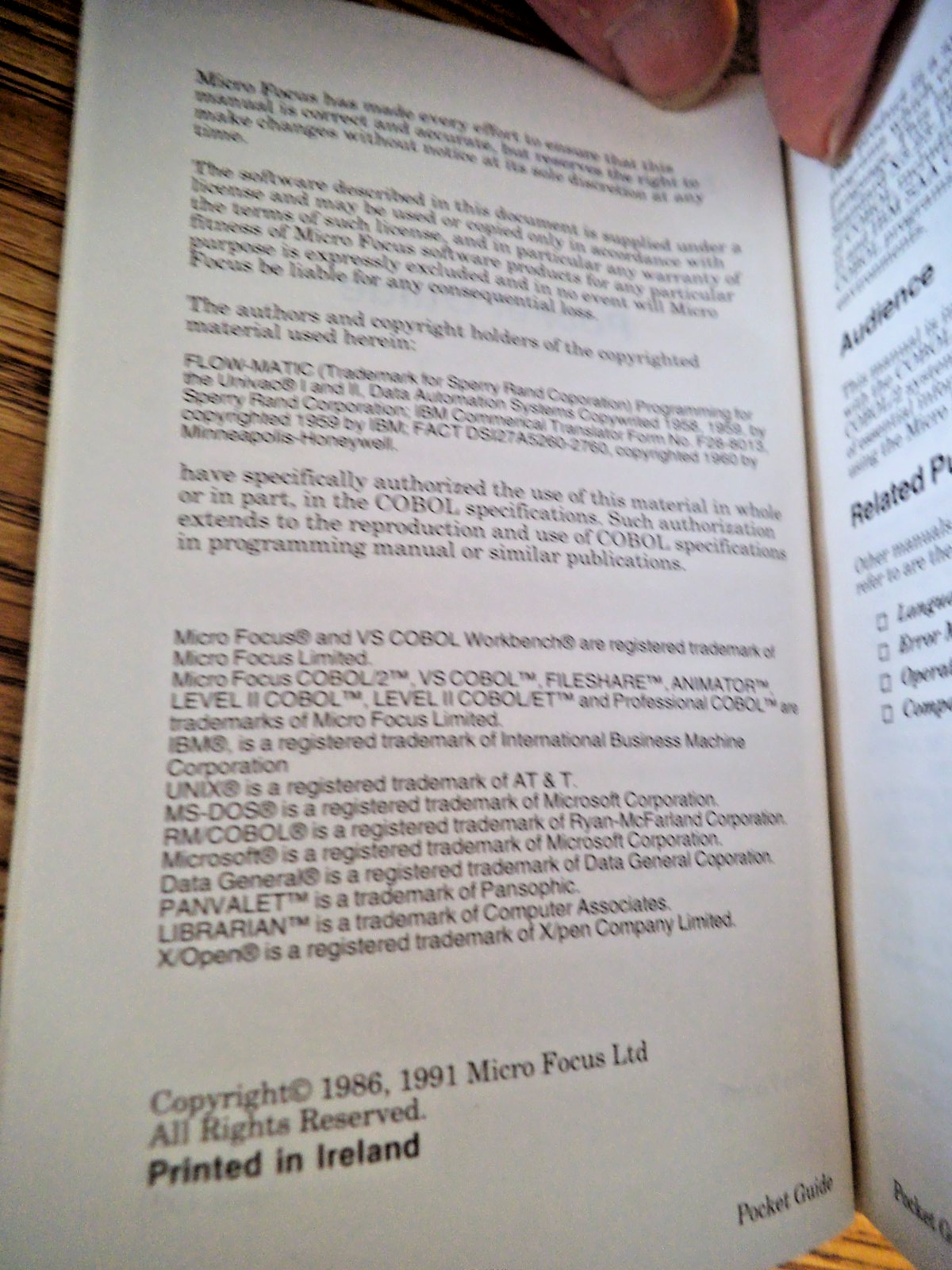MICRO FOCUS COBOL/2 POCKET GUIDE APRIL 1991 ISSUE 4